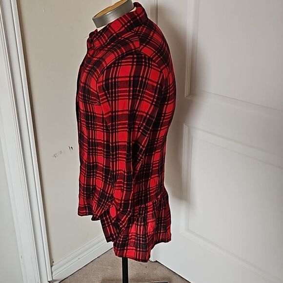 Japana Women's Buffalo Plaid Flannel Long Sleeves Button Down Shirt Medium Red - Picture 3 of 16